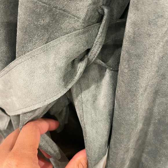 Anthropologie Blank NYC Green Faux Suede Plush Belted Trench Coat Jacket Sz XS - Picture 11 of 14